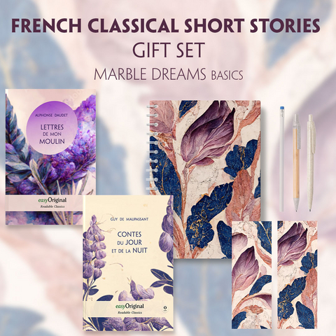 French Classical Short Stories (with audio-online) Readable Classics Geschenkset + Marmorträume Schreibset Basics - Guy de Maupassant, Alphonse Daudet