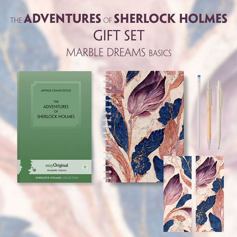 The Adventures of Sherlock Holmes (with audio-online) Readable Classics Geschenkset + Marmorträume Schreibset Basics - Arthur Conan Doyle