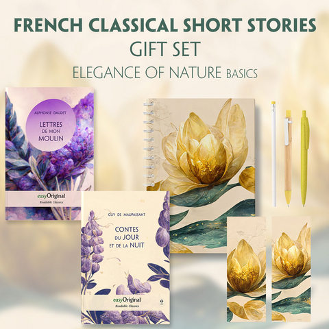 French Classical Short Stories (with audio-online) Readable Classics Geschenkset + Eleganz der Natur Schreibset Basics - Guy de Maupassant, Alphonse Daudet