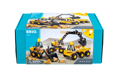 BRIO Builder 34597 Volvo Baufahrzeuge-Box - Frontlader, Bagger und Muldenkipper - Inklusive Lichtmodulen und Werkzeug, empfohlen für Kinder ab 3 Jahren