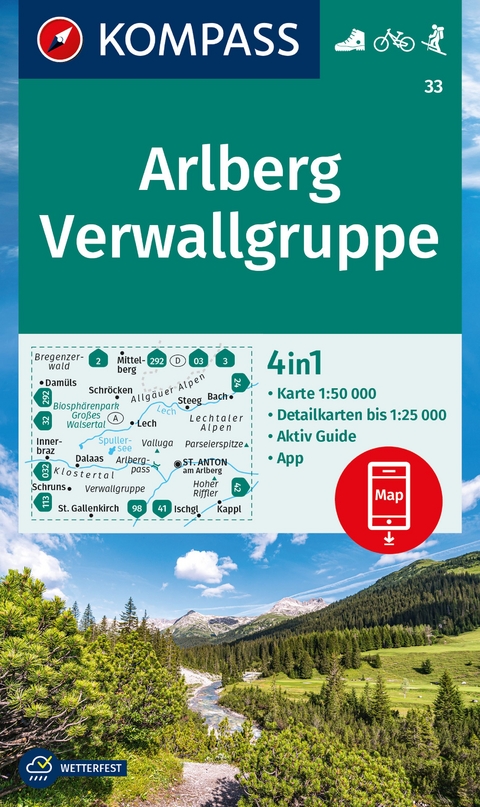 KOMPASS Wanderkarte 33 Arlberg, Verwallgruppe 1:50.000