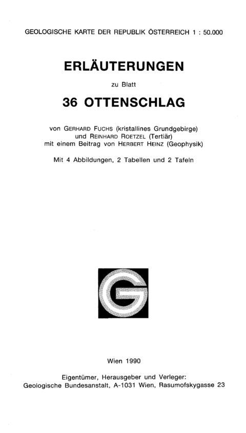 Erläuterungen zu Blatt 36 Ottenschlag - Gerhard Fuchs, Reinhard Roetzel