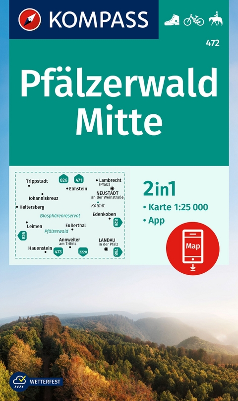 KOMPASS Wanderkarte 472 Pfälzerwald Mitte 1:25.000