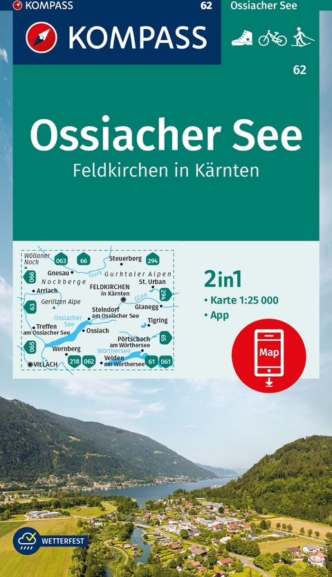 KOMPASS Wanderkarte 62 Ossiacher See, Feldkirchen in Kärnten 1:25.000