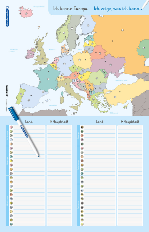 Ich kenne Europa - Länder und Hauptstädte - Lerntafel mit Stift - Katrin Langhans