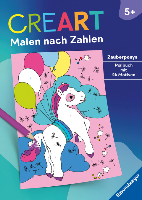 Ravensburger CreArt Malen nach Zahlen ab 5: Zauberponys, Malbuch, 24 Motive