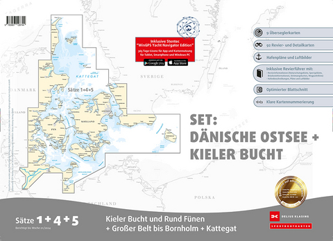 Sportbootkarten Satz 1, 4 und 5 Set: Dänische Ostsee und Kieler Bucht (Ausgabe 2024)