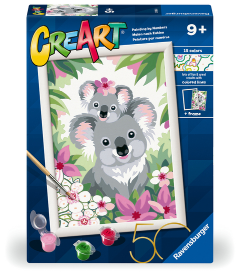 Ravensburger CreArt 20050 - Koala Cuties - Malen nach Zahlen für Kinder ab 9 Jahre - Jubiläum 50 Jahre Ravensburger Blaues Dreieck