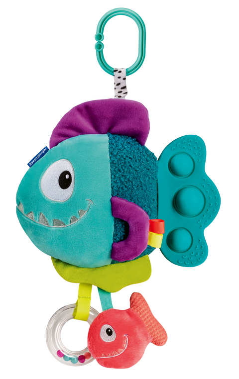 Ravensburger 4876 Play+ Pop-it Piranha (blau), Kuscheltier mit vielen Spieleffekten, Baby-Spielzeug ab 0 Monaten