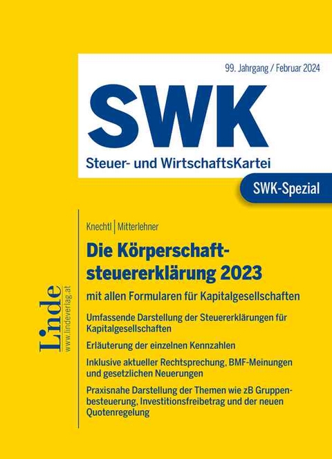 SWK-Spezial Die Körperschaftsteuererklärung 2023 - Markus Knechtl, Andreas Mitterlehner