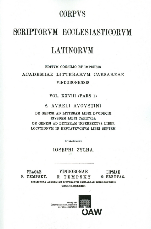 Sancti Aureli Augustini de genesi ad litteram libri duodecim eiusdem libri capitula de genesi ad litteram inperfectus liber locutionum in heptateuchum libri septem - 