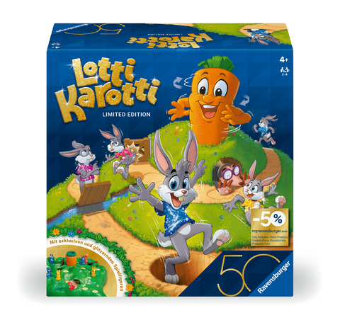 Ravensburger Kinderspiele 23005 - Lotti Karotti - Wettlaufspiel für 2 bis 4 Spieler ab 4 Jahren - Jubiläums-Edition 50 Jahre Blaues Dreieck