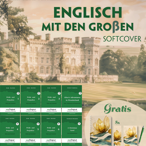 Englisch mit den Großen Softcover (8 Bücher + Audio-Online + exklusive Extras) - Frank-Lesemethode - Jane Austen, Charles Dickens, Lewis Carroll