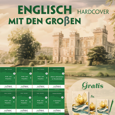 Englisch mit den Großen Hardcover (8 Bücher + Audio-Online + exklusive Extras) - Frank-Lesemethode - Jane Austen, Charles Dickens, Lewis Carroll