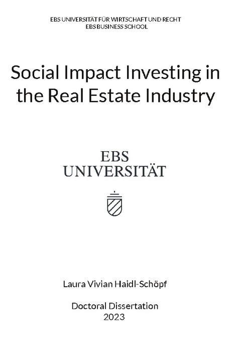 Social Impact Investing in the Real Estate Industry - Laura Vivian Haidl-Schöpf