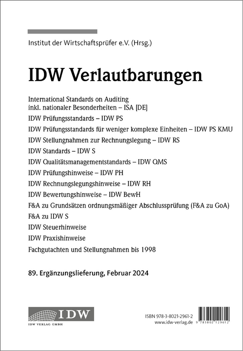 IDW, 89. Erg.-Lief. IDW Verlautbarungen Februar 2024