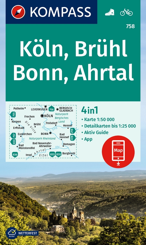 KOMPASS Wanderkarte 758 Köln, Brühl, Bonn, Ahrtal 1:50.000