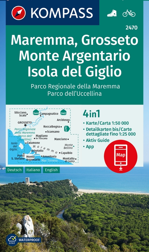 KOMPASS Wanderkarte 2470 Maremma, Grosseto, Monte Argentario, Isola del Giglio 1:50.000