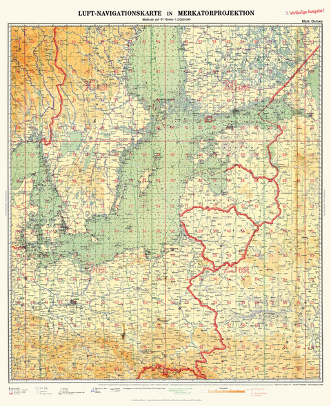 LUFT-NAVIGATIONSKARTE: Ostsee-Ostseeländer 1940 (Plano)