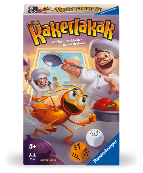 Ravensburger 22446 - Kakerlakak, Mitbringspiel für 2-4 Personen, Kinderspiel ab 5 Jahren, kompaktes Format, Reisespiel, Brettspiel - Gunter Baars