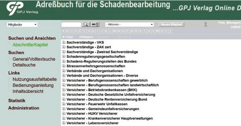 Adressbuch für die Schadenbearbeitung - online