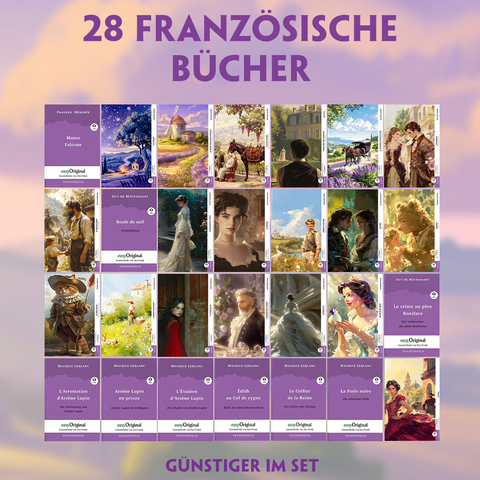 28 französische Bücher (28 Bücher + Audio-Online) - Frank-Lesemethode - Kommentierte zweisprachige Ausgabe Französisch-Deutsch - Maurice Leblanc, Guy de Maupassant, Prosper Mérimée, Émile Zola, Charles Perrault, Alphonse Daudet