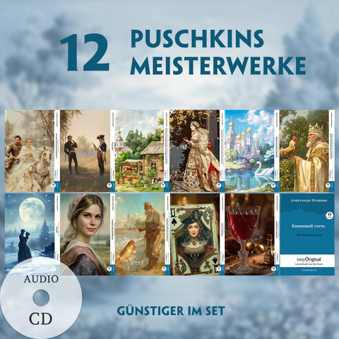 12 Puschkins Meisterwerke (12 Bücher + Audio-CDs) - Frank-Lesemethode - Kommentierte zweisprachige Ausgabe Russisch-Deutsch - Alexander Puschkin