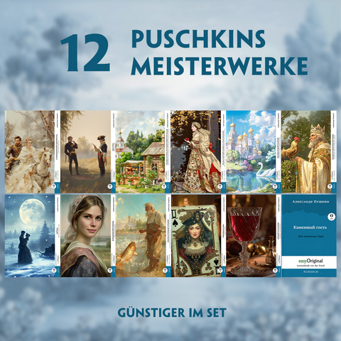 12 Puschkins Meisterwerke (12 Bücher + Audio-Online) - Frank-Lesemethode - Kommentierte zweisprachige Ausgabe Russisch-Deutsch - Alexander Puschkin