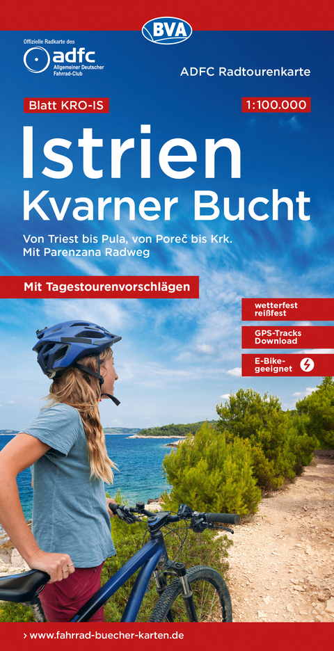 ADFC-Radtourenkarte KRO-IS Istrien Kvarner Bucht, mit Tagestourenvorschlägen, 1:100.000, reiß- und wetterfest, E-Bike geeignet, GPS-Tracks Download