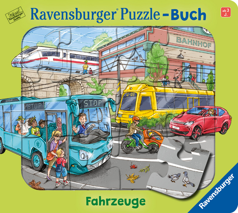 Ravensburger Puzzle-Buch: Fahrzeuge - Kinderbuch ab 3 Jahren, Puzzle mit 12 Teilen, Spielbuch, Wimmelbuch, Pappbilderbuch - Steffi Korda