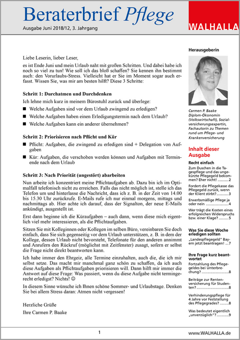 Beraterbrief Pflege Ausgabe Juni 2018/12 - Carmen P. Baake