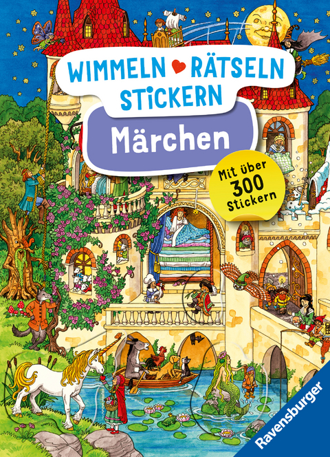 Ravensburger Wimmeln, Rätseln, Stickern: Märchen - Stickerbuch ab 4 Jahren, 13 Wimmelbilder, über 300 Sticker, Märchen