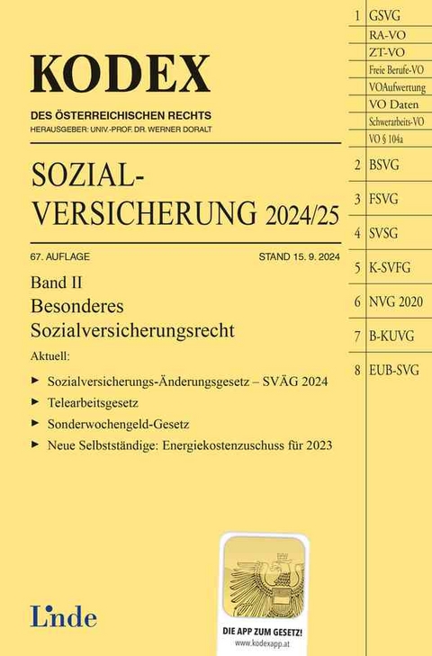 KODEX Sozialversicherung 2024/25, Band II - Elisabeth Brameshuber