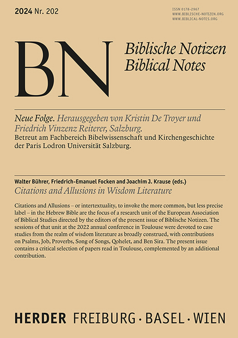 Citations and Allusions in Wisdom Literature - Walter Bührer, Friedrich-Emanuel Focken, Joachim J. Krause, Markus Saur, Anja Block, Julia Glanz, Andrea Beyer, Bálint Károly Zabán, Mathias Winkler, Benedikt J. Collinet, Alma Brodersen