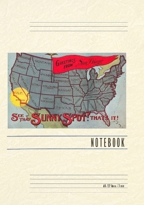 Vintage Lined Notebook Greetings from San Diego, Map of US