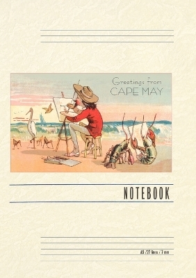 Vintage Lined Notebook Greetings from Cape May, New Jersey, Artist on Beach