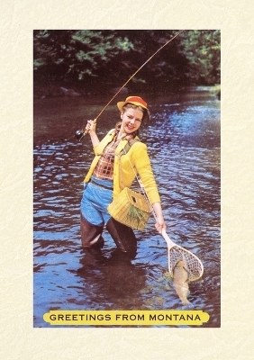 Vintage Lined Notebook Greetings from Montana, Fishing Lady, Montana