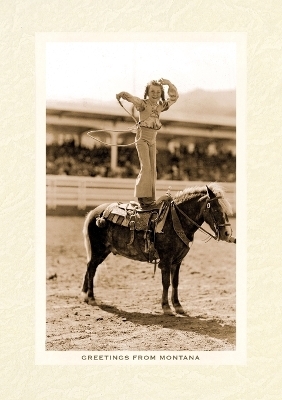 Vintage Lined Notebook Greetings from Montana, Little Girl Roping on Pony