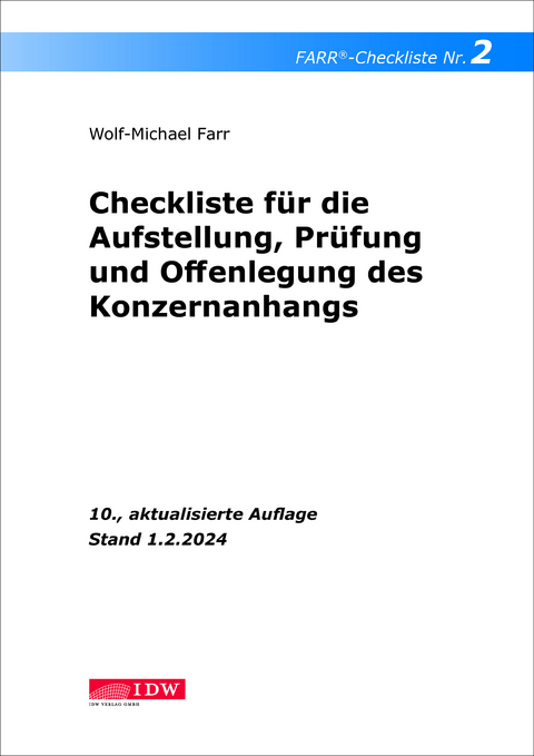 FARR Checkliste 2 für die Aufstellung, Prüfung und Offenlegung des Konzernanhangs - Wolf-Michael Farr