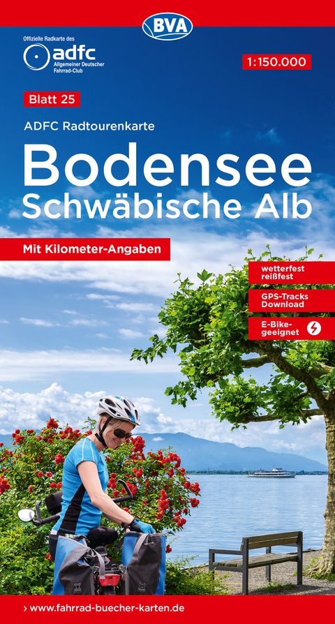 ADFC-Radtourenkarte 25 Bodensee Schwäbische Alb 1:150.000, reiß- und wetterfest, E-Bike geeignet, GPS-Tracks Download, mit Kilometer-Angaben