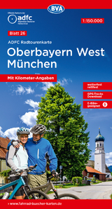 ADFC-Radtourenkarte 26 Oberbayern West München 1:150.000, reiß- und wetterfest, E-Bike geeignet, GPS-Tracks Download, mit Kilometer-Angaben - 