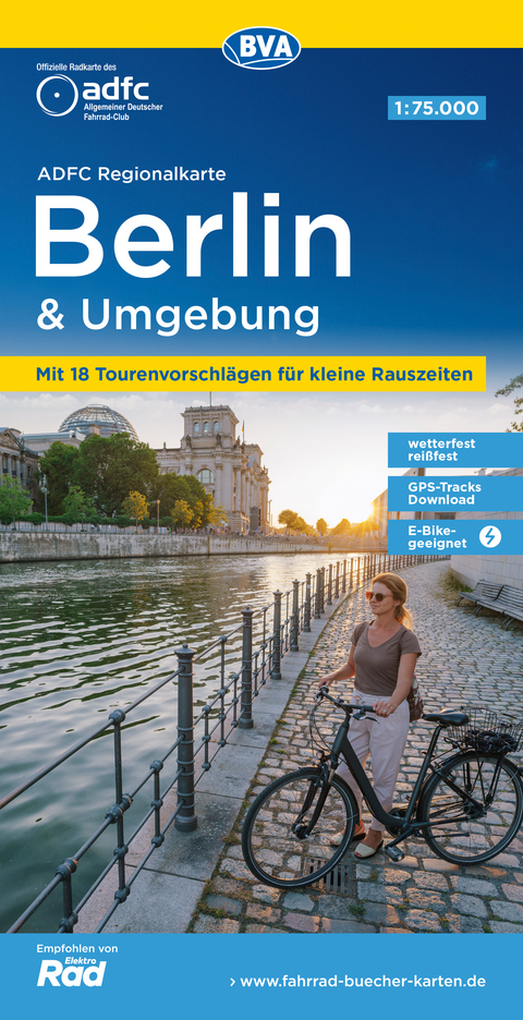 ADFC-Regionalkarte Berlin und Umgebung, 1:75.000, mit Tagestourenvorschlägen, reiß- und wetterfest, E-Bike-geeignet, mit Knotenpunkten, GPS-Tracks Download