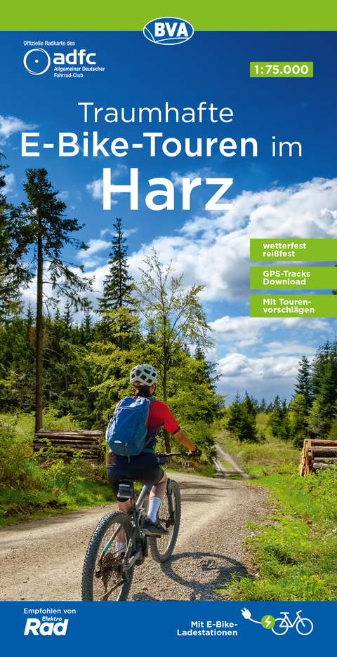 ADFC-Regionalkarte Traumhafte E-Bike-Touren im Harz, 1:75.000, mit Tagestourenvorschlägen, reiß- und wetterfest, GPS-Tracks Download