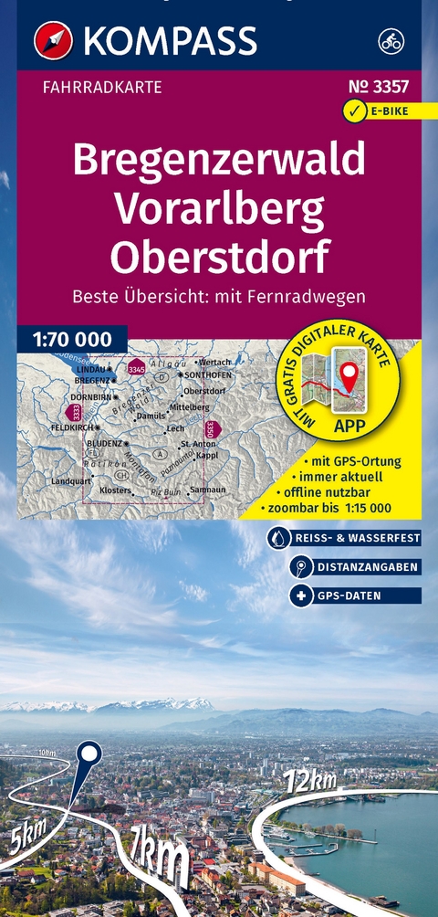 KOMPASS Fahrradkarte 3357 Bregenzerwald, Vorarlberg, Oberstdorf 1:70.000