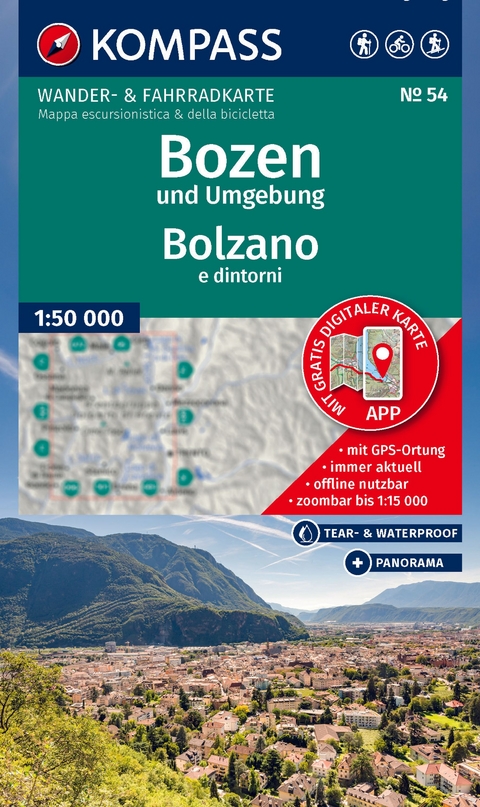 KOMPASS Wanderkarte 54 Bozen und Umgebung / Bolzano e dintorni 1:50.000