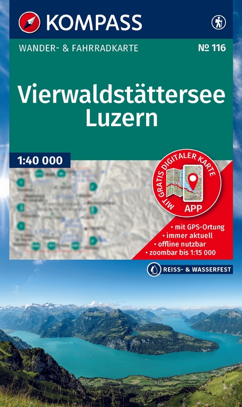 KOMPASS Wanderkarte 116 Vierwaldstättersee, Luzern 1:40.000