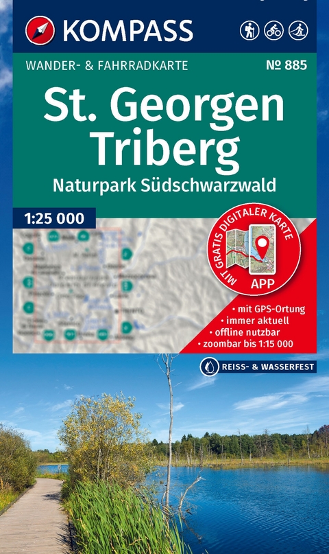 KOMPASS Wanderkarte 885 St. Georgen, Triberg, Naturpark Südschwarzwald 1:25.000