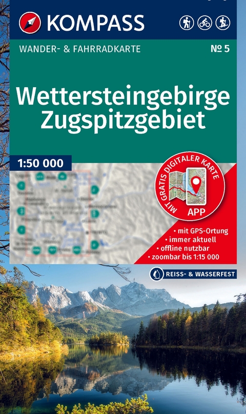 KOMPASS Wanderkarte 5 Wettersteingebirge, Zugspitzgebiet 1:50.000