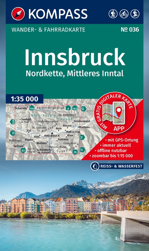 KOMPASS Wanderkarte 036 Innsbruck, Nordkette, Mittleres Inntal 1:35.000