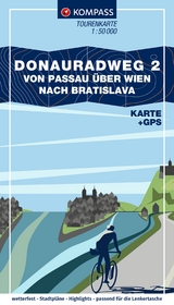 KOMPASS Fahrrad-Tourenkarte Donauradweg 2, von Passau über Wien nach Bratislava 1:50.000